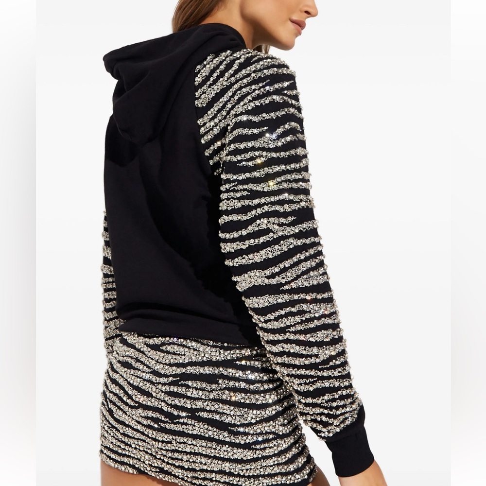 Retrofete Isa Black and Silver Sequin Women's Hoodie Top - Picture 4 of 14